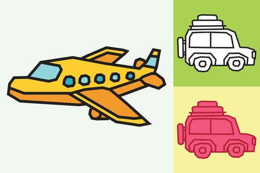 Plane Icon made in Cutout and Flat Design and Thick Line Art in Three Color Style vector