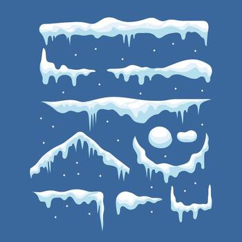 illustration of snow caps and icicles in different shapes and styles on a blue background, perfect for winter, Christmas, or game design elements vector