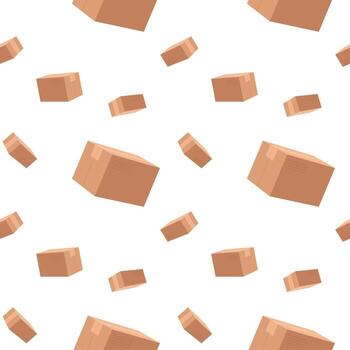 Pattern of scattered cardboard boxes on a white background vector