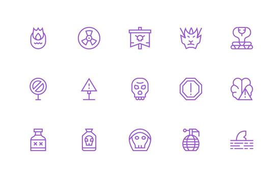 Danger Sign Design Icons featuring 15 in Regular Line Style Simple Icons for Interface and Wireframes vector
