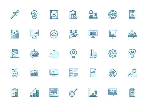 Progress featuring 35 Icons in Regular Clean Line Design Icon Set for Projects vector