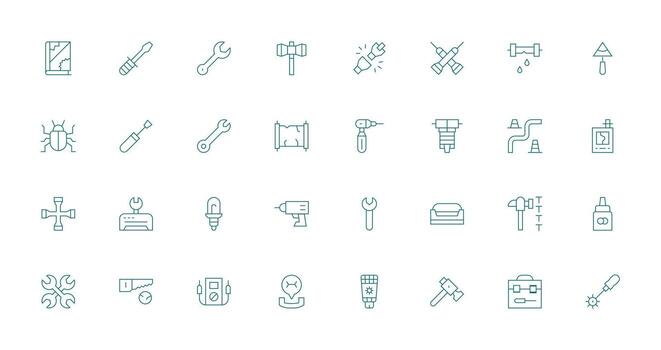32 Delgado línea estilo íconos desde reparando colección tablero icono serie vector