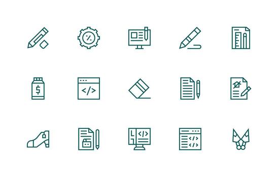 Markup including 15 Regular Line Illustrations Essential Icon Set for Teams vector