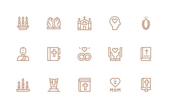 Devotion Icon Set with 15 Regular Line Graphics Style Icon Set vector
