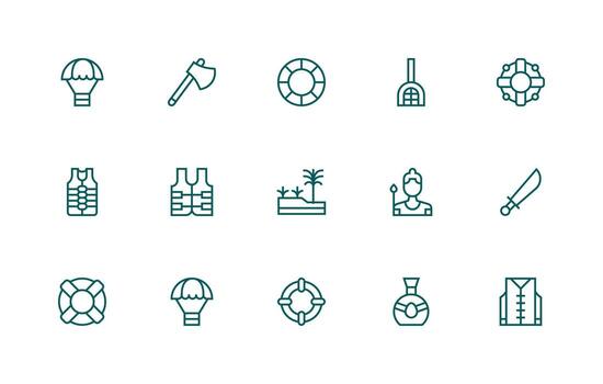 Survival featuring 15 Icons in Regular Line Design Editable Icon Collection vector