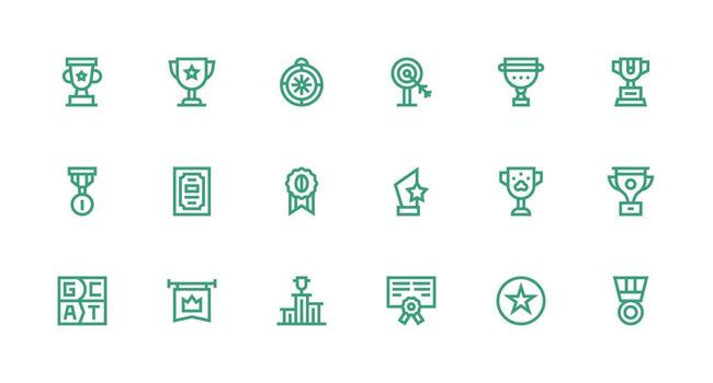 Accomplishment Icon Collection with 18 Strong Stroke Line Designs Scalable Icons for Cross-Platform Interfaces vector