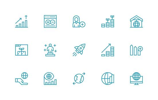 Expansion Design Icons featuring 15 in Regular Line Style Theme-Based Icon Pack vector