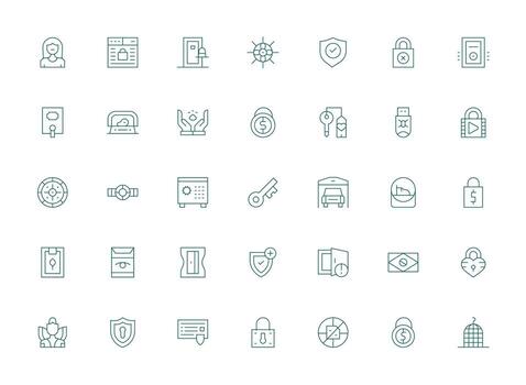 Protected Icon Set with 35 Light Line Graphics Flexible Icon System for Web Interfaces vector
