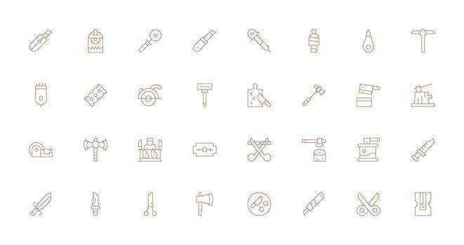 Cutting Icon Set with 32 Thin Line Graphics Full Icon Library for UI Designers vector