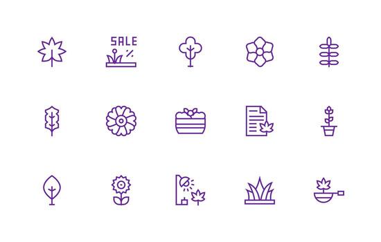 Leafy Design Icons featuring 15 in Regular Line Style Modern Icon Set vector