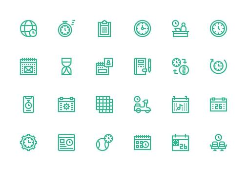 Schedule Icon Set with 24 Thick Line Line Graphics Web and App Icon Pack Collection vector