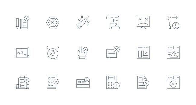 Incorrect Set with 18 Minimal Line Icons Style Icon Set vector