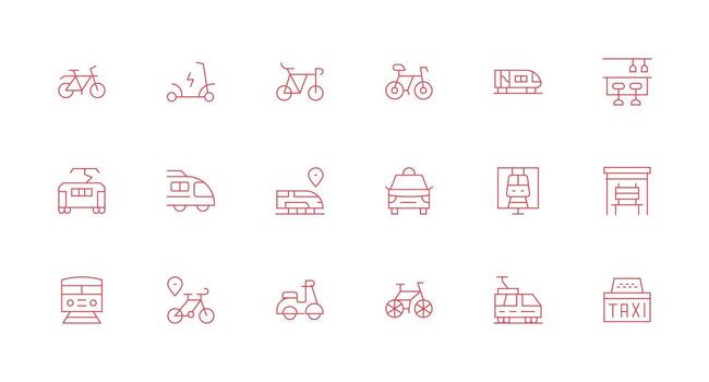 18 Commuter Icons in Minimal Line Aesthetic Multi-Purpose Icon Pack for Templates vector