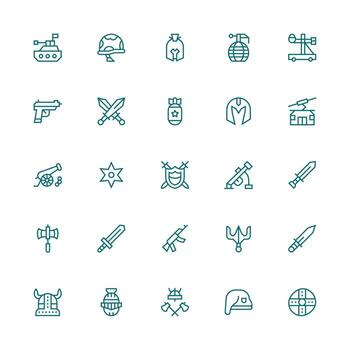Medium Stroke Outline Style Warfare Icons with 25 Vectors Sharp Icons for Presentations