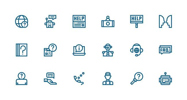 Helpdesk featuring 18 Icons in Strong Stroke Line Design Clean Icon Set Icon Pack for UI Projects vector