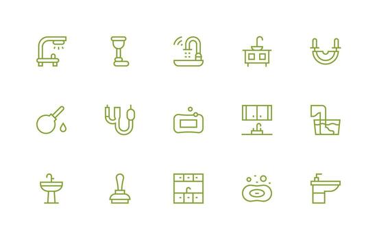 15 regular línea vectores para lavabo tema moderno línea y glifo icono serie