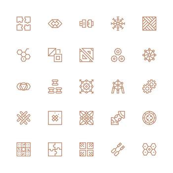 25 Interlocking Icons in Medium Stroke Outline Aesthetic Full Icon Library for UI Designers vector