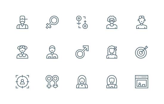 15 Regular Line Vectors for Demographic Theme Light Icon Series