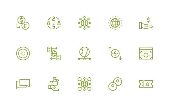 Exchange Visual Pack containing 15 Regular Line Icons Theme-Based Icon Pack vector