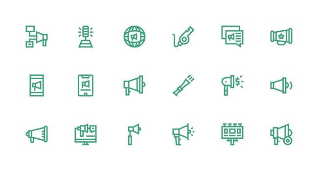 Megaphone Visual Pack containing 18 Strong Stroke Line Icons Neatly Designed Icons for Web Platforms vector