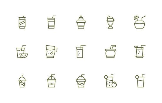 Cold Drink featuring 15 Icons in Regular Line Design Optimized Icon Pack for Digital Products vector