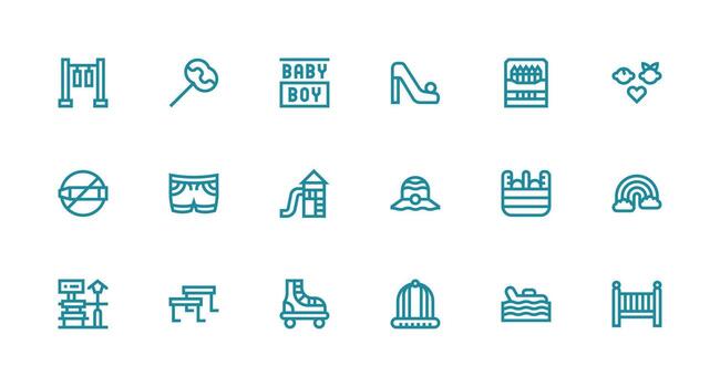 Kids Icon Set with 18 Strong Stroke Line Graphics Reusable Icon Set vector