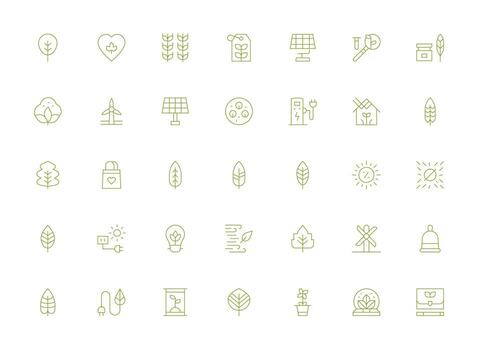 Sustainable Icon Set with 35 Light Line Graphics Pixel Perfect Icons for Modern Apps vector