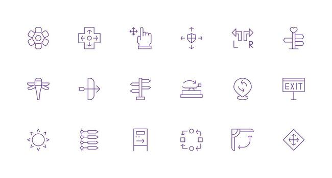 18 Minimal Line Icons for Directional Graphics UI and UX Focused Icon Collection vector