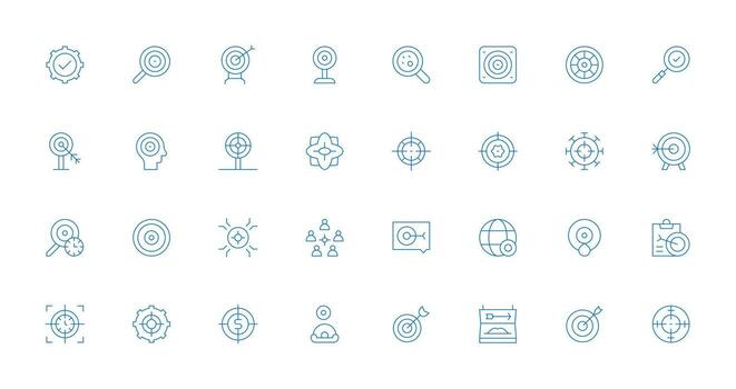 32 Icons for Objective in Thin Line Format Style Icon Set vector
