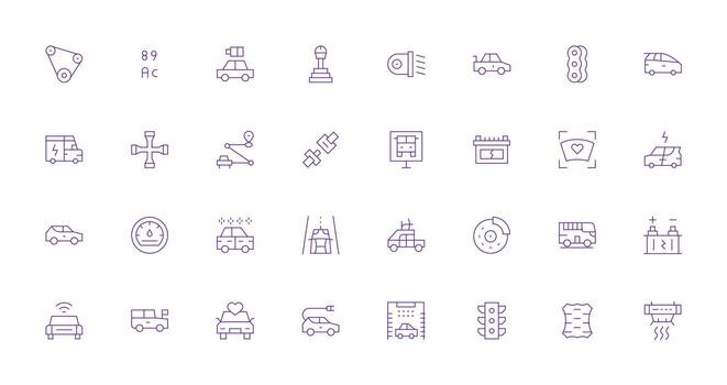 32 Icons for Automobile in Thin Line Format Icon Pack for UI vector