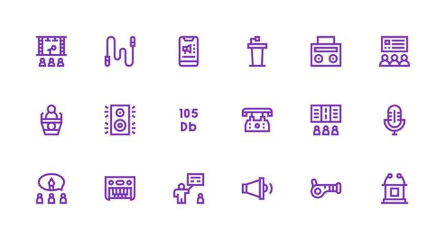 Speaker including 18 Strong Stroke Line Illustrations UI Icon Set vector