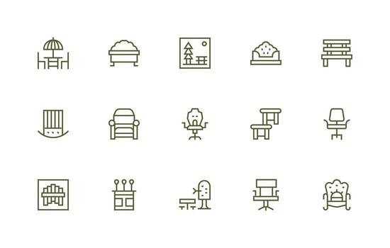 15 Regular Line Style Icons from Seating Collection Clear and Concise Icon Set Collection vector