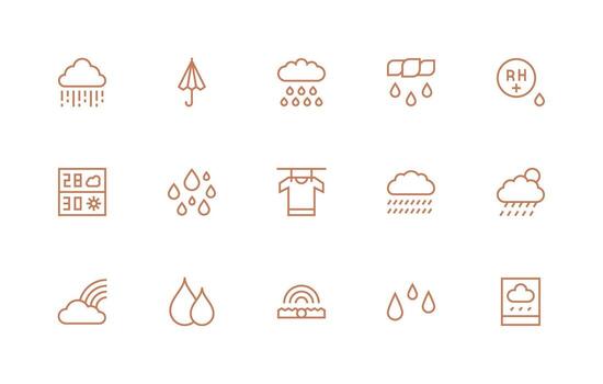 Humidity Set with 15 Regular Line Icons Smart Icon Collection vector