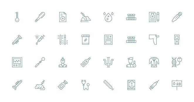 Delgado línea íconos desde clínico conjunto con 32 vectores listo para la interfaz de usuario icono colección