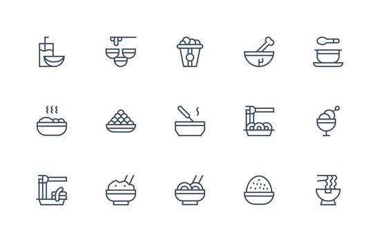 cuenco icono colección con 15 regular línea diseños inteligente icono colección vector