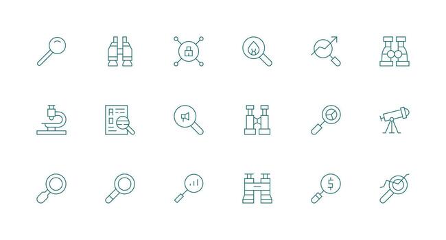 Magnifying Icon Set with 18 Minimal Line Graphics Reliable Icons for All Interfaces vector