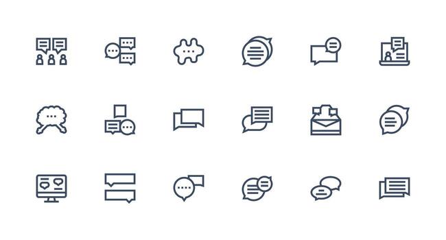 Comment Section Icon Set with 18 Strong Stroke Line Graphics Multi-Style Icons for Creative Projects vector