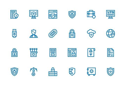 Encryption including 24 Thick Line Line Illustrations Icon Set for Web vector