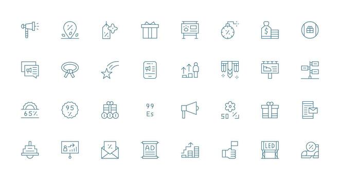 32 Delgado línea estilo íconos desde promoción colección escalable icono paquete vector