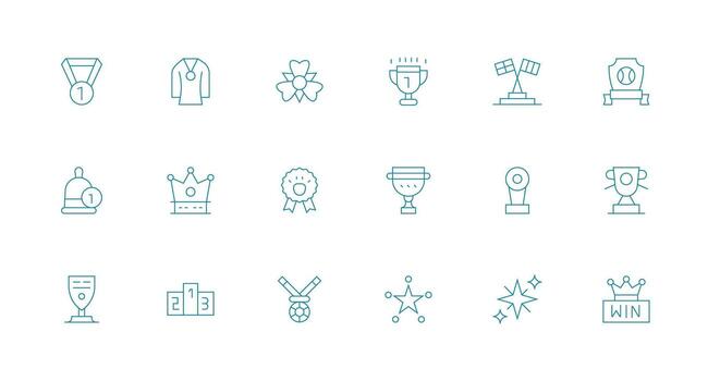 Medal Design Icons featuring 18 in Minimal Line Style Editable Icon Collection vector