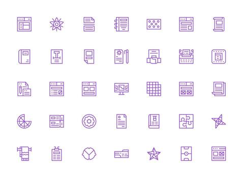 modelo icono conjunto con 35 regular limpiar línea gráficos interfaz icono colección para diario proyectos vector