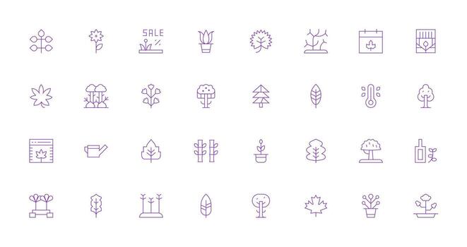Foliage Design Icons featuring 32 in Thin Line Style Optimized Icon Pack for Digital Products vector