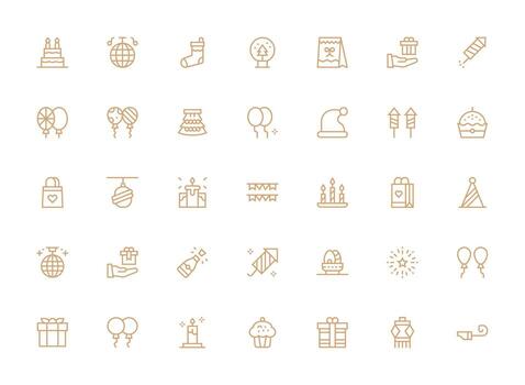 festivo presentando 35 íconos en regular limpiar línea diseño icono conjunto para web vector