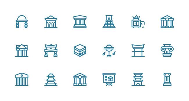 Strong Stroke Line Icons from Temple Set with 18 Vectors Optimized Icon Pack for Digital Products