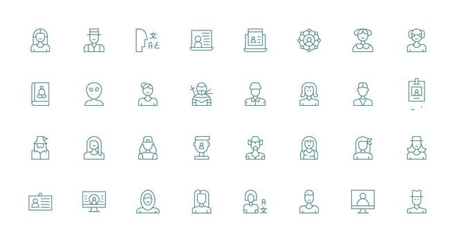 32 Thin Line Style Icons from Profile Picture Collection Professional Icon Set vector