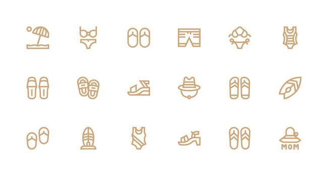 Beachwear Visual Pack containing 18 Strong Stroke Line Icons Complete Icon Bundle for Web Design vector
