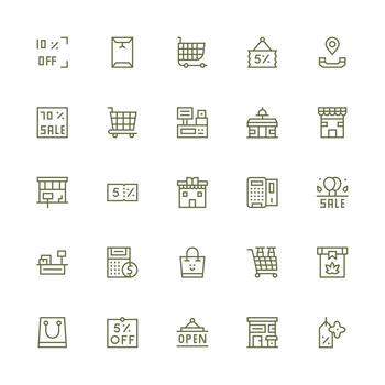 Retailer featuring 25 Icons in Medium Stroke Outline Design Fully Editable Icon Set for Web vector