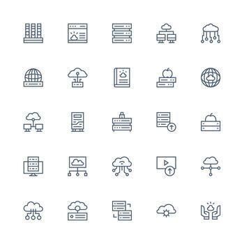 Hosting Design Icons featuring 25 in Medium Stroke Outline Style Organized Icon Pack for Quick Access vector