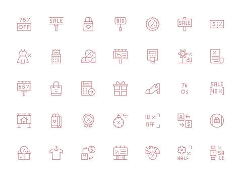 35 Light Line Style Icons from Sale Collection Minimal Icon Set for Interface Projects vector