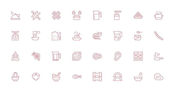 32 Icons for Recipe in Thin Line Format High-Quality Icon Pack vector